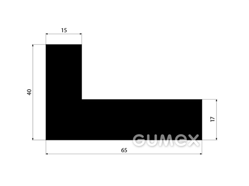 Gumový profil tvaru "L", 40x65/17mm, 70°ShA, EPDM, -40°C/+100°C, čierny